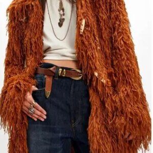 NEW Free People Fluttering Heart Faux Fur Jacket Cloves size XS